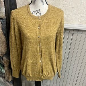 Yellow Cardigan Sweater with Sparkly Buttons Round Neckline